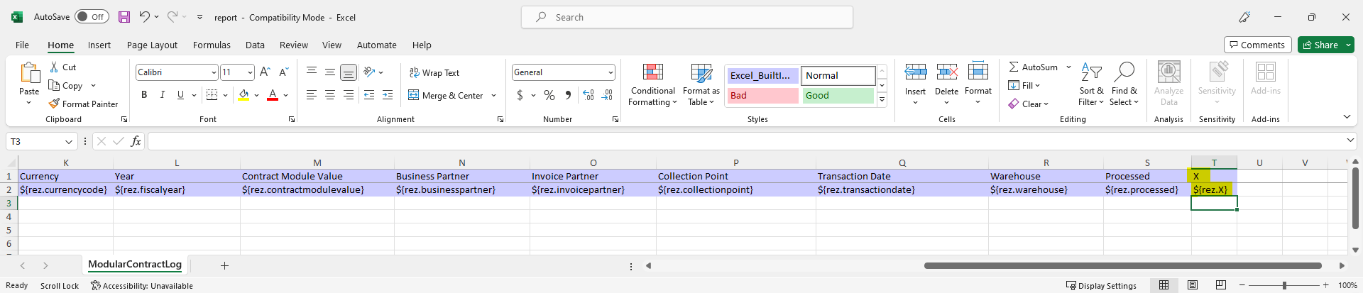 How to add columns to an Excel template