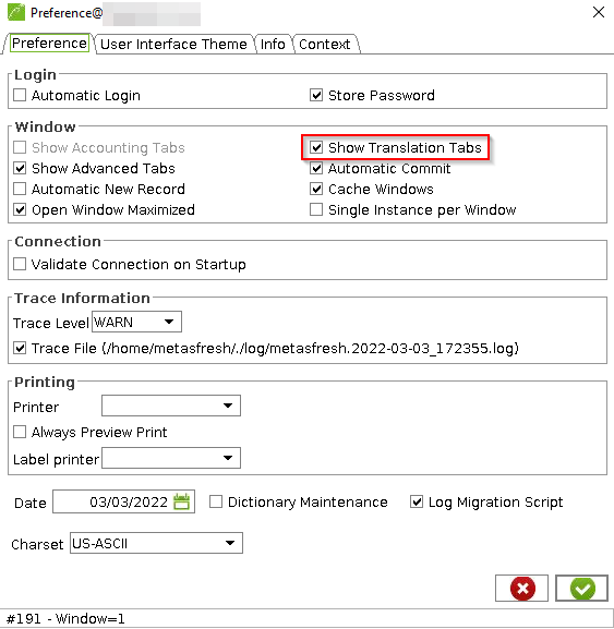 Fig.: Under the tools, tick the checkbox 'Show Translation Tabs'