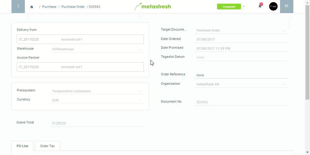 GIF: How to create a goods receipt for a purchase order