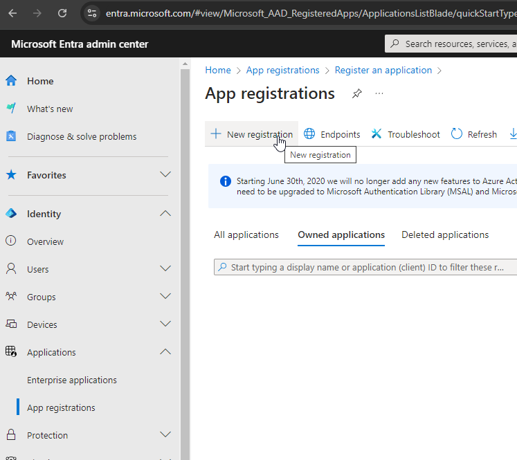Fig.: New app registration