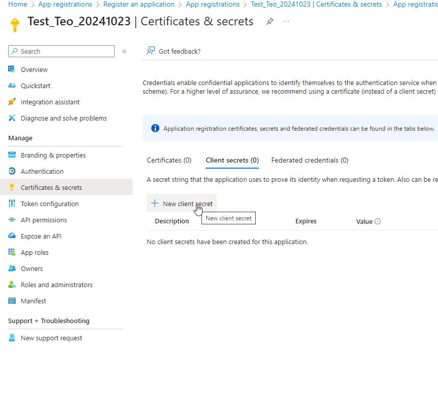 Fig.: Add new client secret