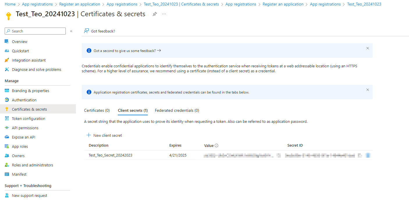 Fig.: Client secret info