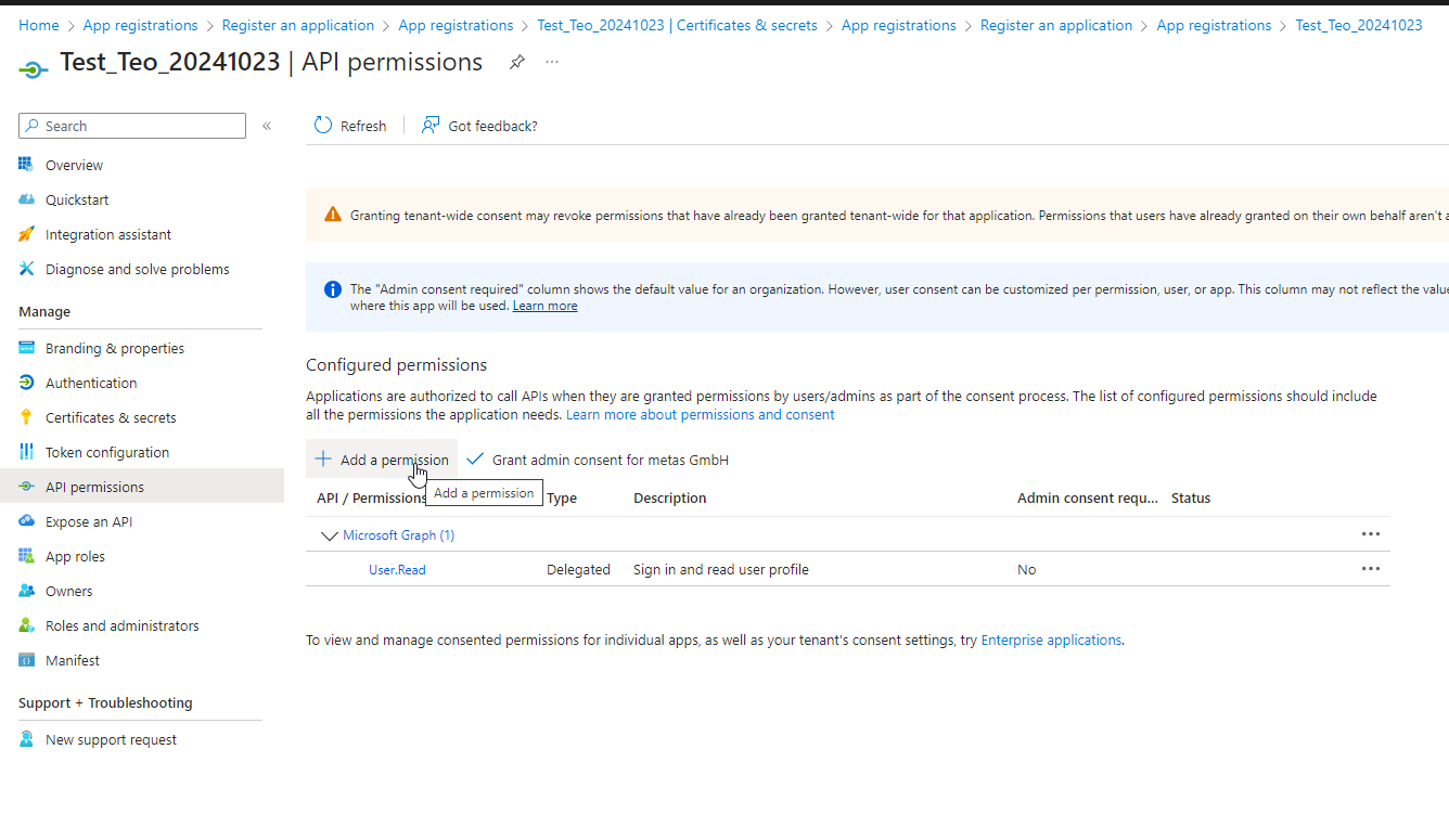 Fig.: Add API permissions