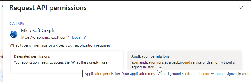 Fig.: Microsoft Graph API app permissions