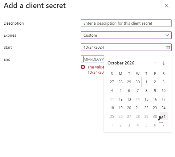 Fig.: Maximum expiration time of client secret